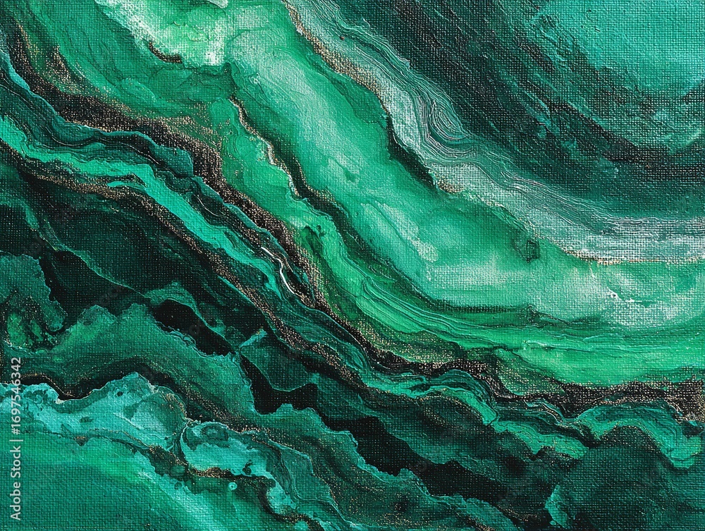 Naklejka premium Emerald Green Abstract Art Texture with Golden Veins Background