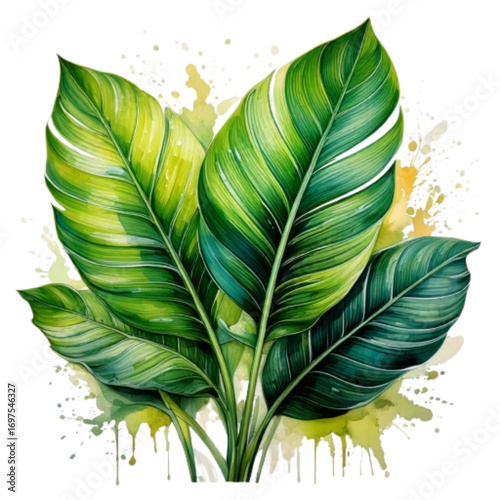  Tropical Green Leaf PNG – Watercolor Art Isolate