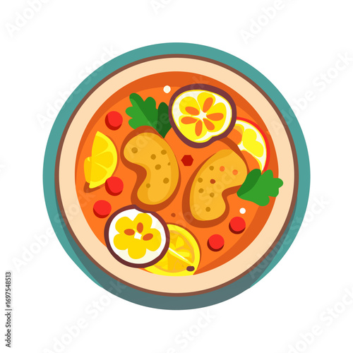 Vibrant vector illustration of delicious soup with vegetables and protein