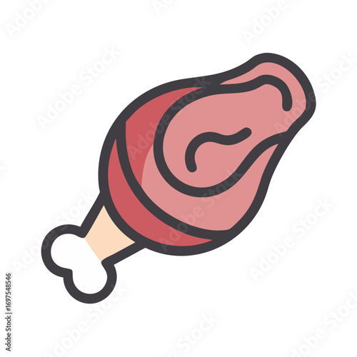 Illustration of roasted chicken leg with bone flat style