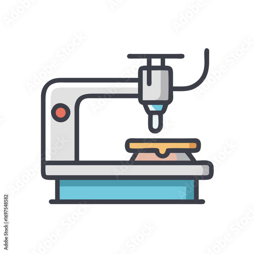 Stylized icon of a 3D printer with material