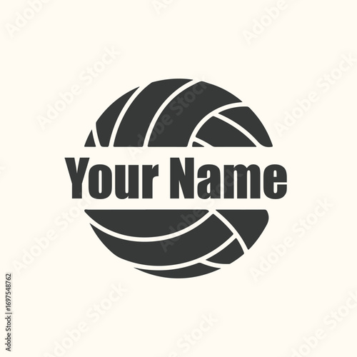 Vector art of volleyball logo with customizable text your name in the center, isolated on a light cream background