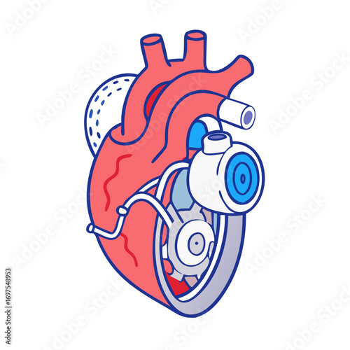 Mechanical Heart Illustration with Gears on Black Background