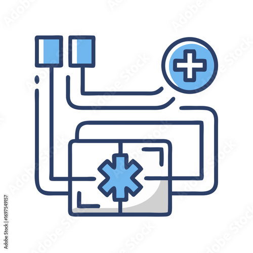 Medical diagnosis icon shows patient data and treatment options