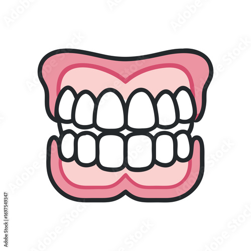Cartoon dentures illustration against a black background graphic image