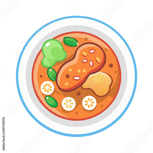 Vibrant cartoon illustration of a bowl of delicious soup