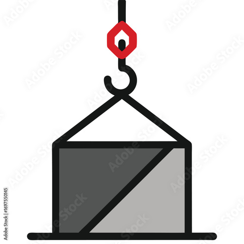 Icon of slab hanged on crane hook by rope slings vector construction site equipment heavy industry  