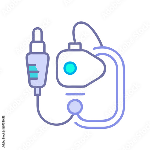 Stylized medical infusion pump vector illustration on black background