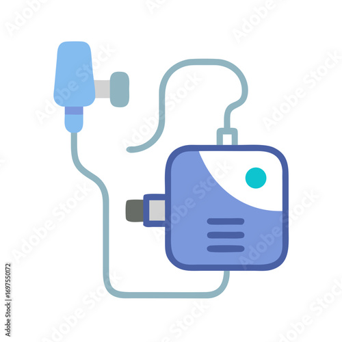 Portable nebulizer system illustration, medical device on black backdrop