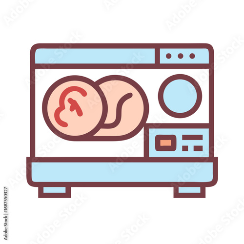 Stylized ultrasound machine depicting fetus icon against black backdrop