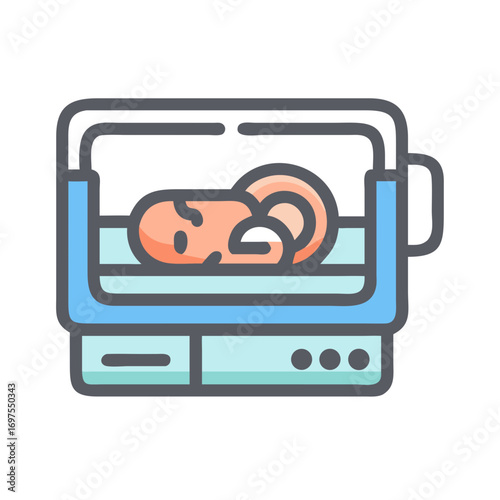 Newborn infant incubator, modern medicine neonatal care unit icon