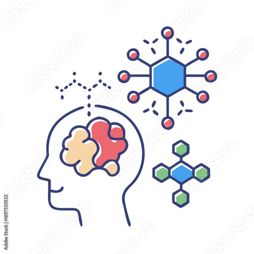 Mind connections: Brain and complex molecular structures visual depiction