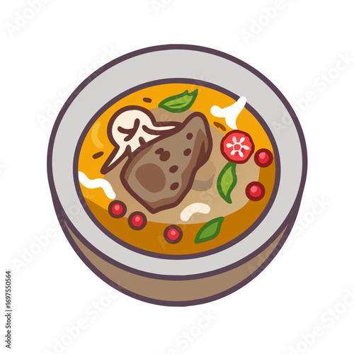 Delicious and colorful illustrated bowl of Thai curry soup