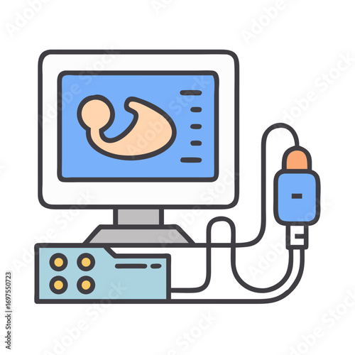 Medical ultrasound machine vector illustration with a sonogram display