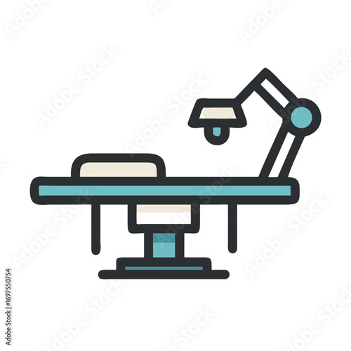 Stylized examination table illustration with light on a black background