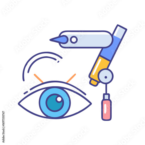 Stylized eye examination with ophthalmoscope on a black background