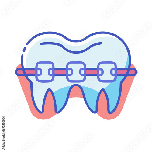 Cartoon tooth with braces for dental care concept