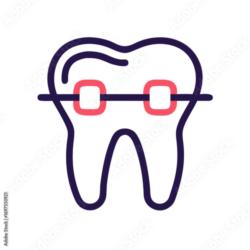 Illustration of tooth with dental braces on black background