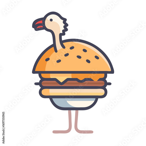 Funny burger hybrid with a bird head on top