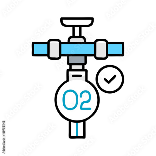 Oxygen tank symbol with piping on a black background