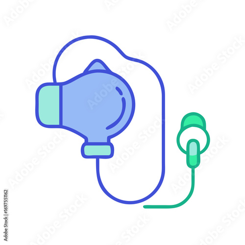 Stylized illustration of nebulizer and nebulizer mask on black backdrop
