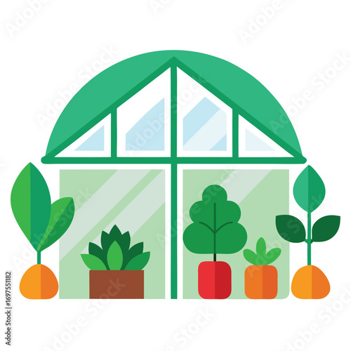 Organic greenhouse farming vector with eco friendly cultivation and natural agriculture illustration  