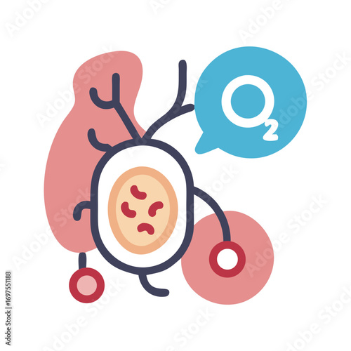 Flat vector illustration of cell oxygen exchange process