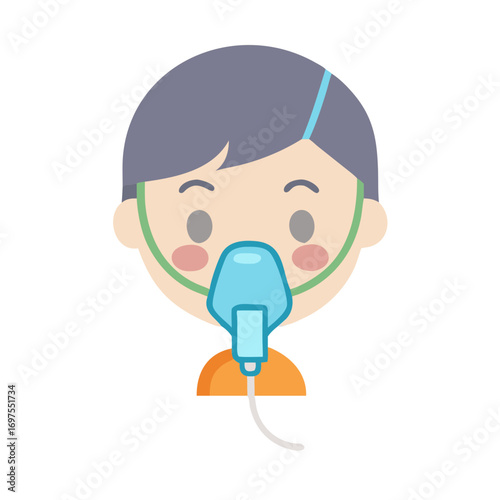 Illustration of a child wearing an oxygen mask device