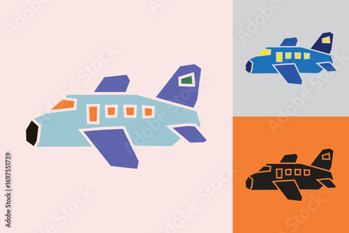 Airplane Color Filled Stye Icon in Cutout Hand Drawn Style