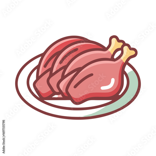 Cartoon illustration of cooked turkey on a plate