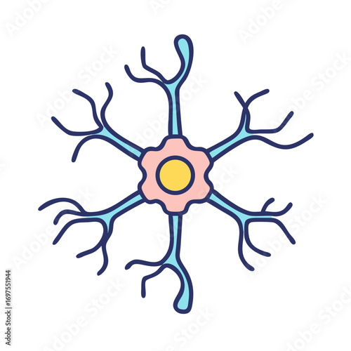 Isolated neuron cell illustration on black background in flat style