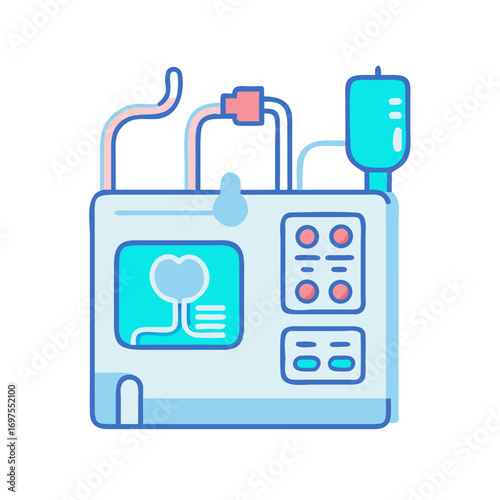 Isolated dialysis machine icon, medical device for kidney failure