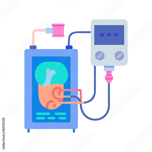 Dialysis machine illustration connected by tubes on a black background