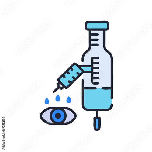 Medical eye drops with syringe dropper on black background