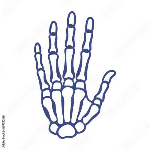 Isolated blue skeleton hand on black background graphic design