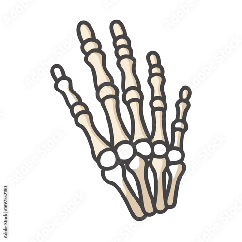 Stylized skeleton hand illustration in flat design aesthetic