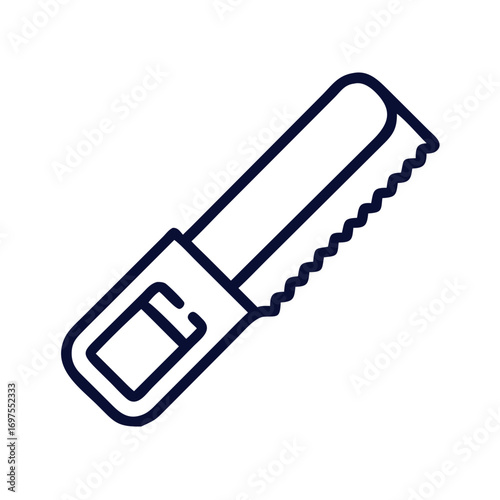 A minimalist outline style illustration of a hand saw