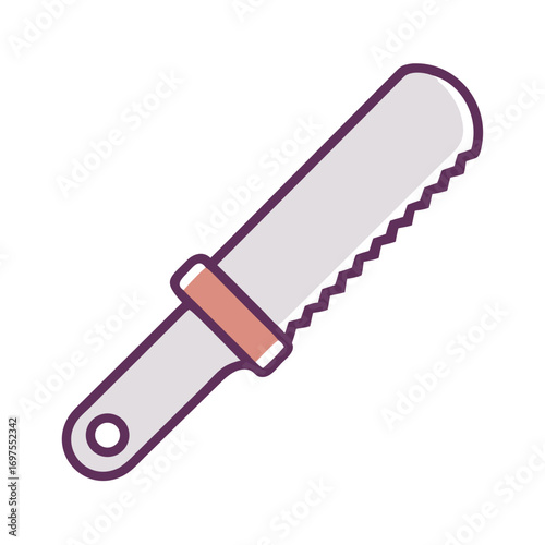 Cartoon hacksaw image featuring grey and dark violet outlines