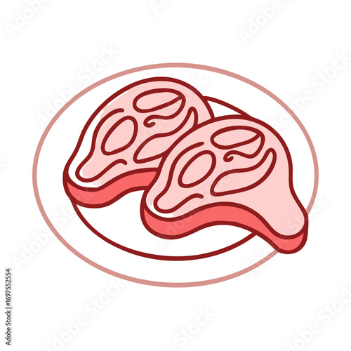 Stylized steaks on plate against black background illustration