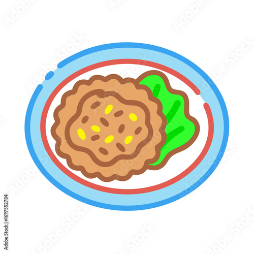 Stylized chicken cutlet with lettuce on a plate image