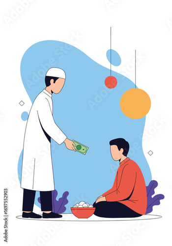Generous giving of alms to needy person during islamic festival celebration
