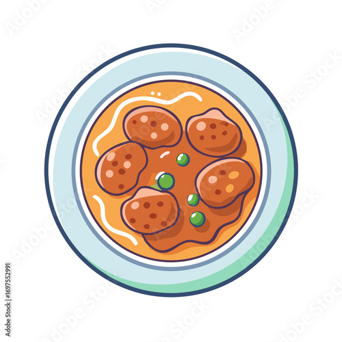 Bowl of meatballs in orange sauce stock image vector