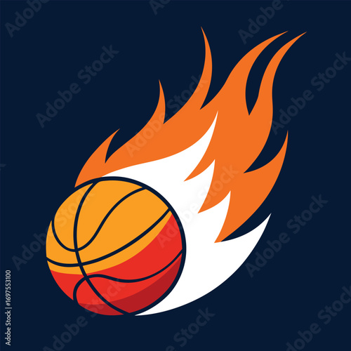 Vector illustration of a basketball on fire with flames dynamic sport competition energy artwork  