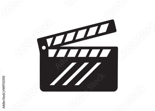 Cinema clapperboard open silhouette graphic illustration in black and white.