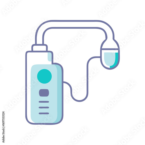 Stylized handheld ultrasound device with tube illustration on black