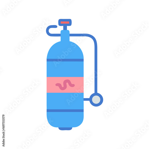 Blue oxygen tank illustration on a black background isolated