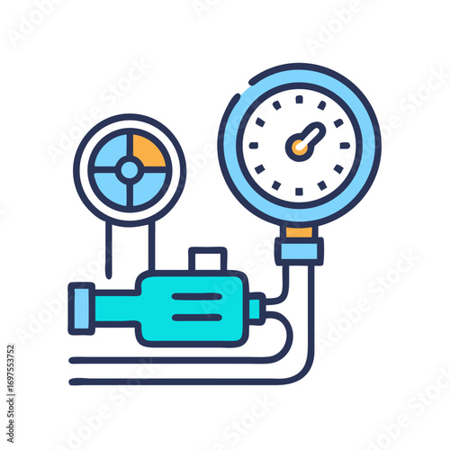Blue industrial gauge and control system vector graphic icon