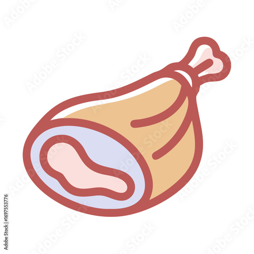 Stylized ham hock illustration against black background flat style