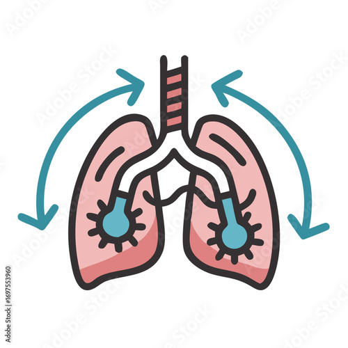 Lungs illustration with arrows and viral infection depiction