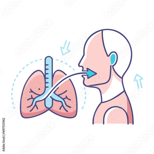 Human respiration system visual flat icon design concept